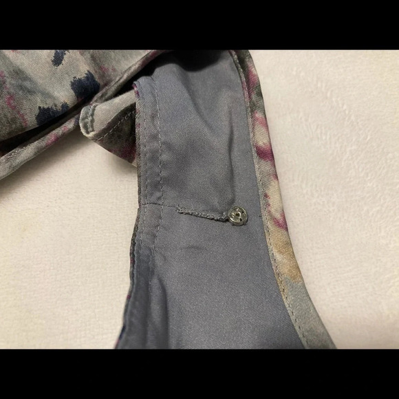 LOFT Gray & Purple Watercolor Print Ruffle Dress 4 - Picture 13 of 15